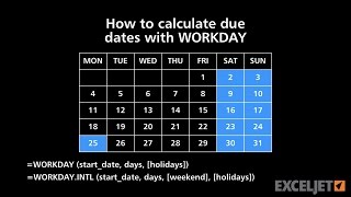 Calculate due dates with the WORKDAY function