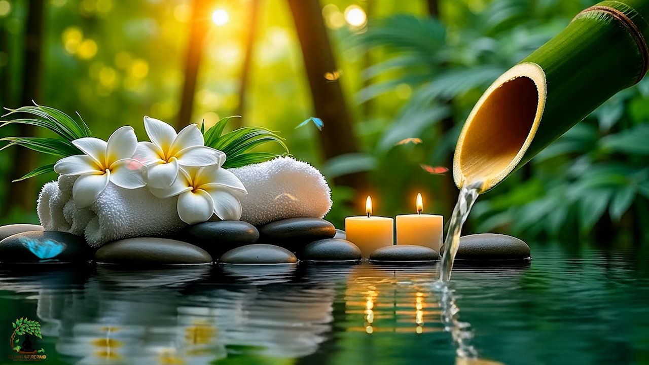 Soothing Spa Piano Music 🌿 Deep Sleep Relaxing Music & Bamboo Water Sounds for Calm Mind, Stress