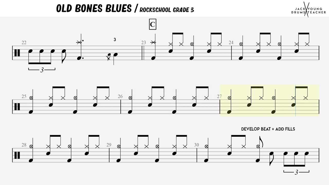 How to Play Old Bones Blues  - Rockschool Drums Grade 3