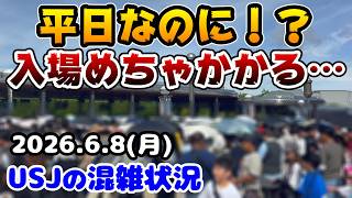【USJオープン前に行ったら...】平日なのに入場列すご‼︎今のパークまとめ！2026年6月8日月曜日、ユニバーサルスタジオジャパンの混雑状況