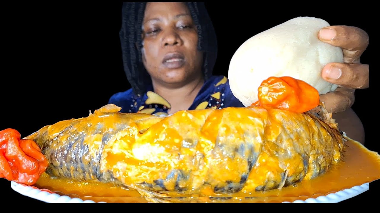 African food mukbang fufu with fish pepper soup 