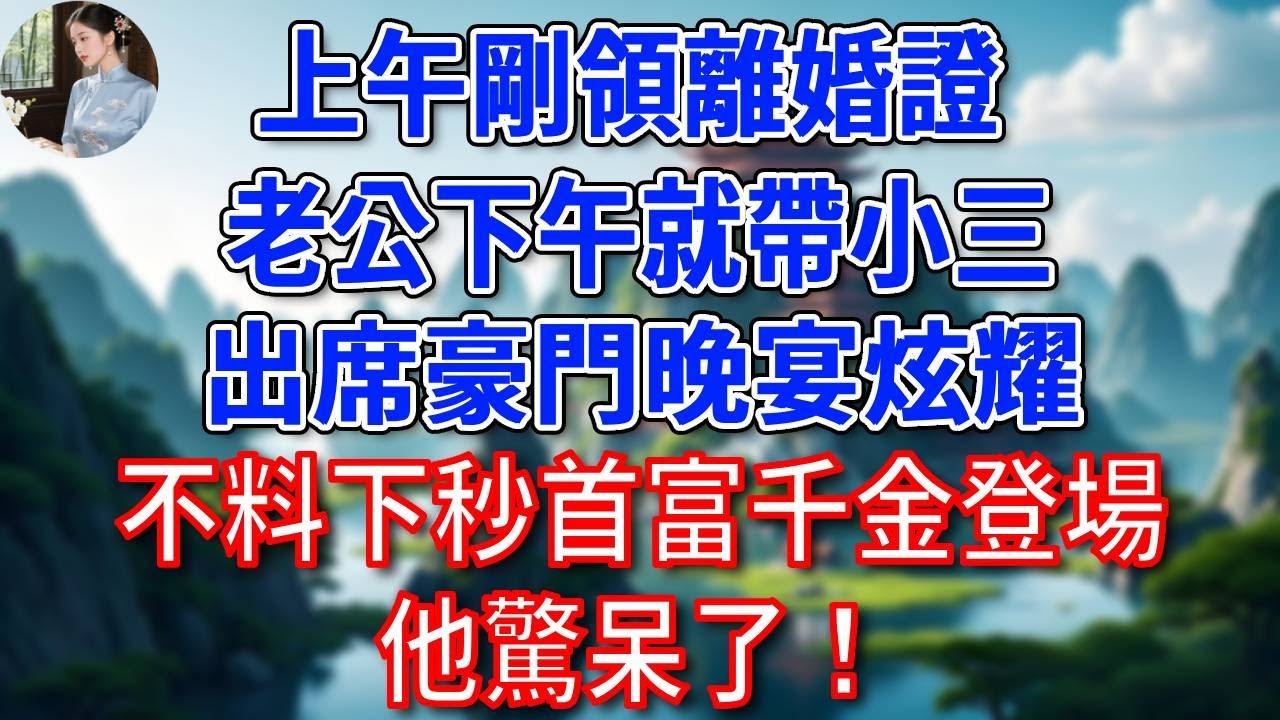 上午剛領離婚證，老公下午就帶小三出席豪門晚宴炫耀，不料下秒首富千金登場，他驚呆了！#為人處世#生活經驗#情感故事#故事#小說#戀愛#情感#婚姻