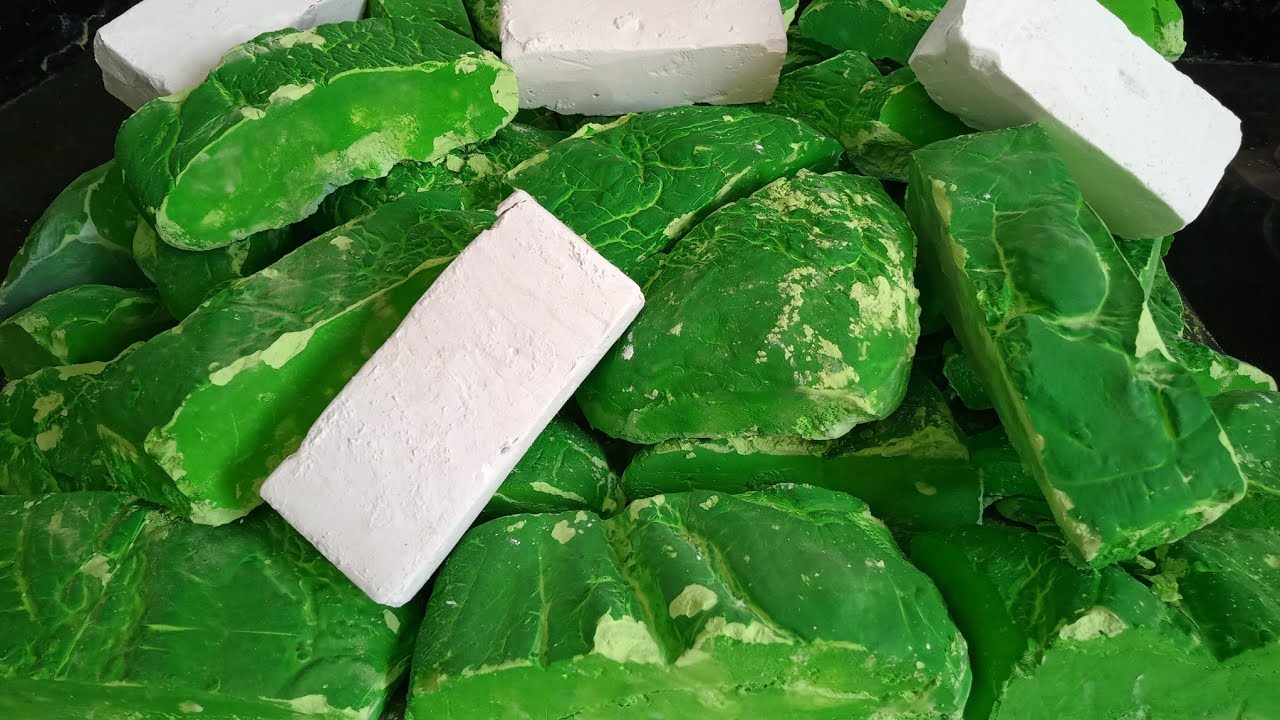 Jumbo Dark green +white Soft Homemade gymchalk fluffy+ buttery Màss Çrùsh | ASMR 