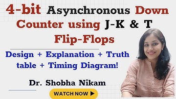 4-bit Asynchronous Down Counter using J-K & T Flip-Flops :Design +Truth table + Timing Diagram!