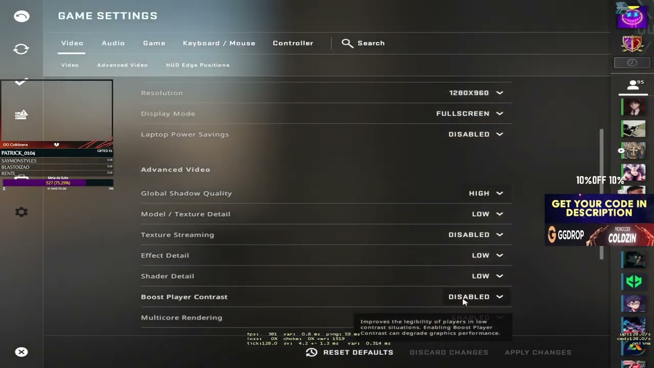 coldzera shows video settings 2022