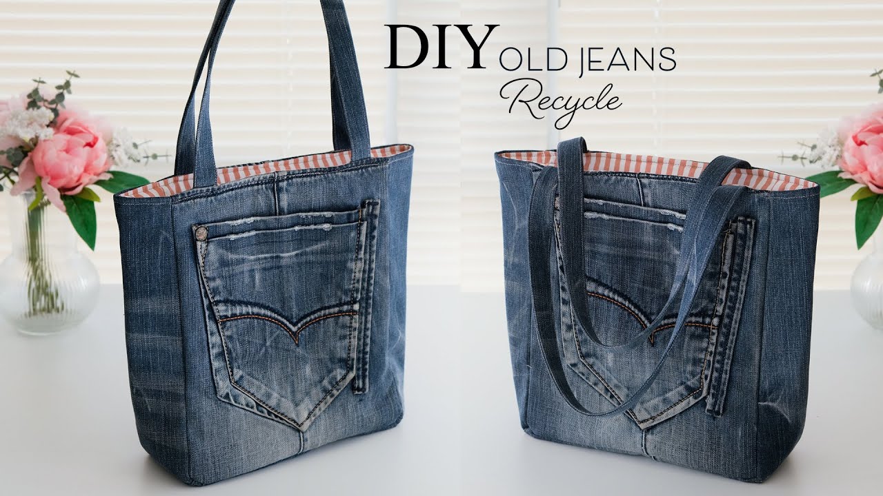 How to make recycled denim tote bag | sewing | easy | tutorial