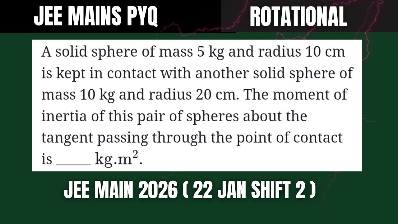 JEE Main 2026(22 Jan Shift 2):A solid sphere of mass 5 kg and radius 10 ...