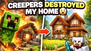 Day 16/100 CREEPERS DESTROYED MY HOME😭MY SURVIVAL HOME IS GONE 💥#minecraft #minecraftgameplay 