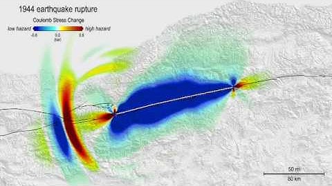 Earthquake - The dynamic Coulomb stresses transmitted by seismic wave propagation.