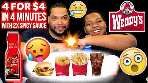 4 For $4 In 4 Minutes With 2x Spicy | WENDY'S | Mukbang | Challenge | Dynamic Duo | SPEED EATING