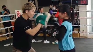 NAOYA INOUE THE MONSTER THE PEOPLE'S CHAMP WORKING THE MITTS WITH LOCAL YOUTHS