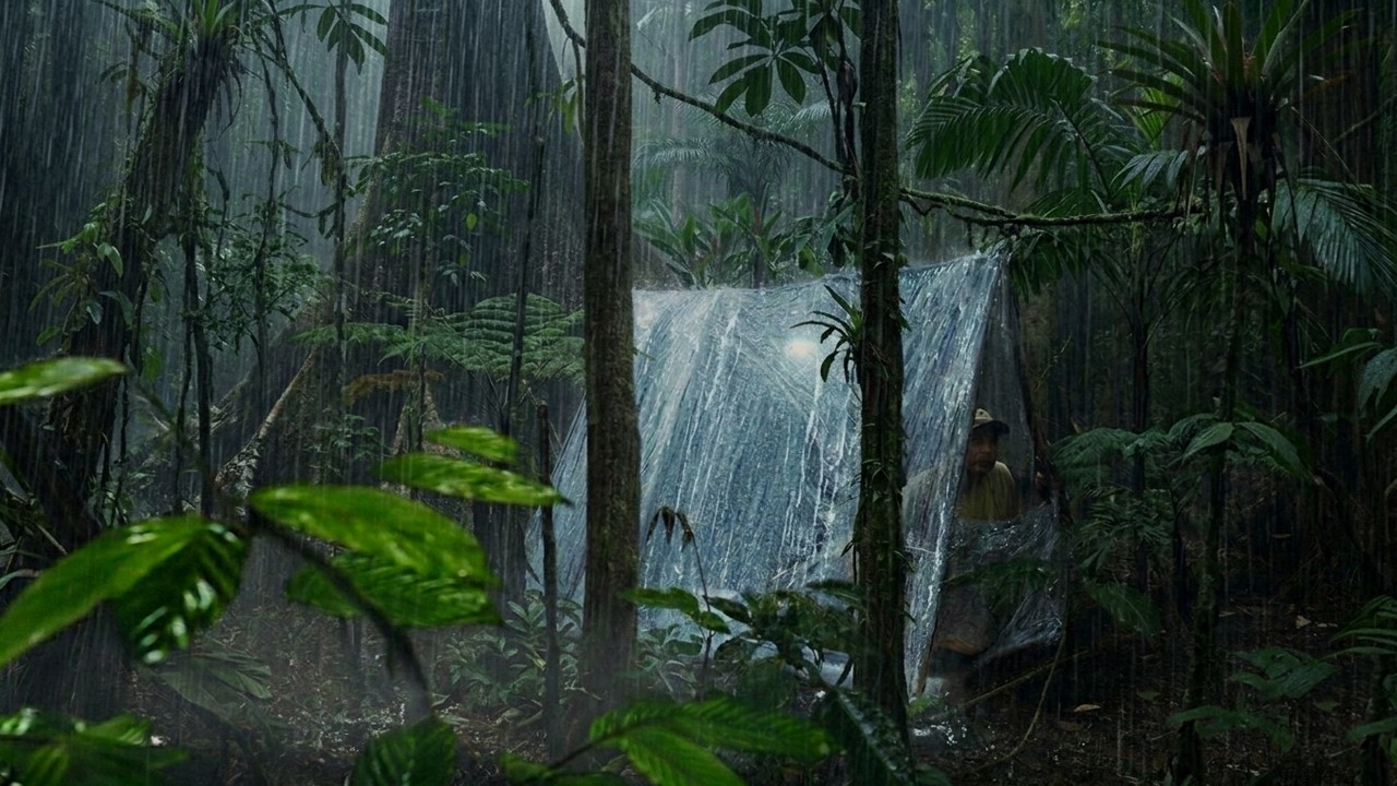 camping hujan deras, plastic wrap sedikit horor di hutan hujan solo