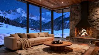 🔥 Peaceful Winter Night ❄️ Cozy Modern Cabin Fireplace for Night Relaxation