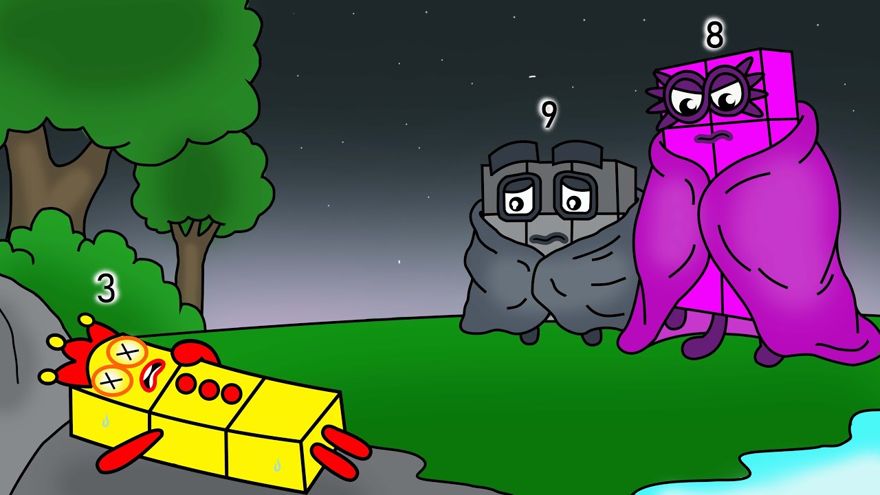 NB 3 спит на улице в преддверии зимы — Раскраска Numberblocks Fanmade