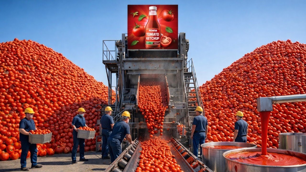 How Tomato Ketchup Is Made : From Fresh Tomatoes To Bottled Sauce ( Full Process) 