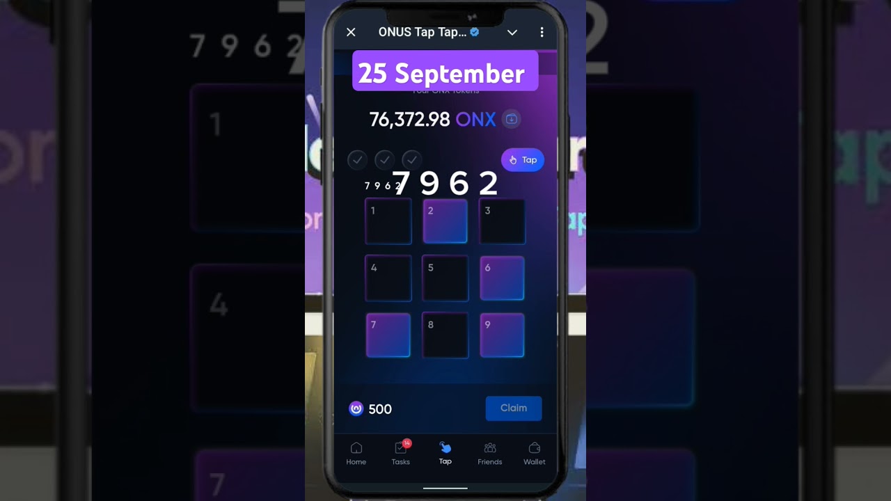 Onus daily code 25 September | onus tap tap airdrop | Onus 