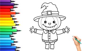 Scarecrow Halloween Pumpkin Drawing, Painting & Coloring For Kids and Toddlers_ Kids Art