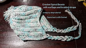 DIY-#crochet Spiral Beanie with ear flaps and braided straps