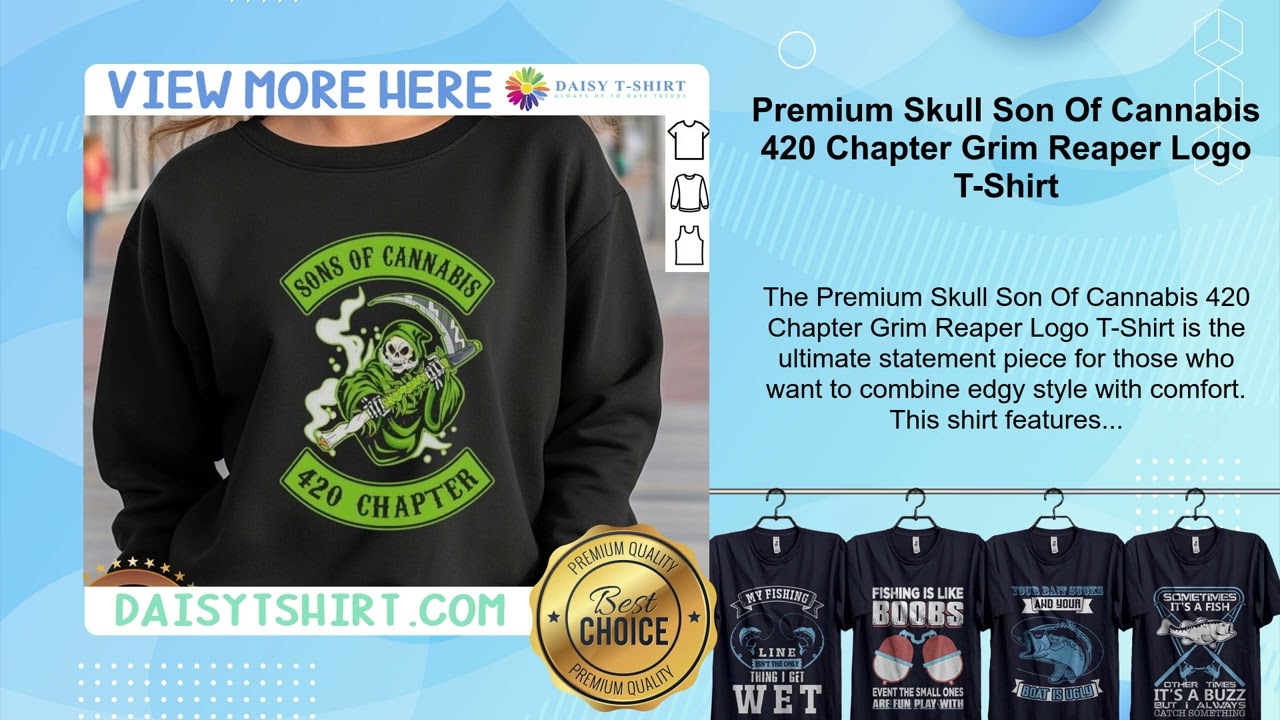 Premium Skull Son Of Cannabis 420 Chapter Grim Reaper Logo T-Shirt
