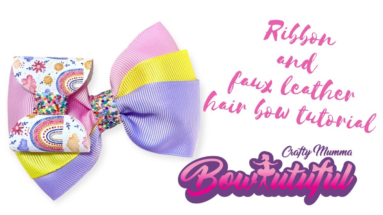 Ribbon handmade hair bow with faux leather bow corner tutorial • hair
