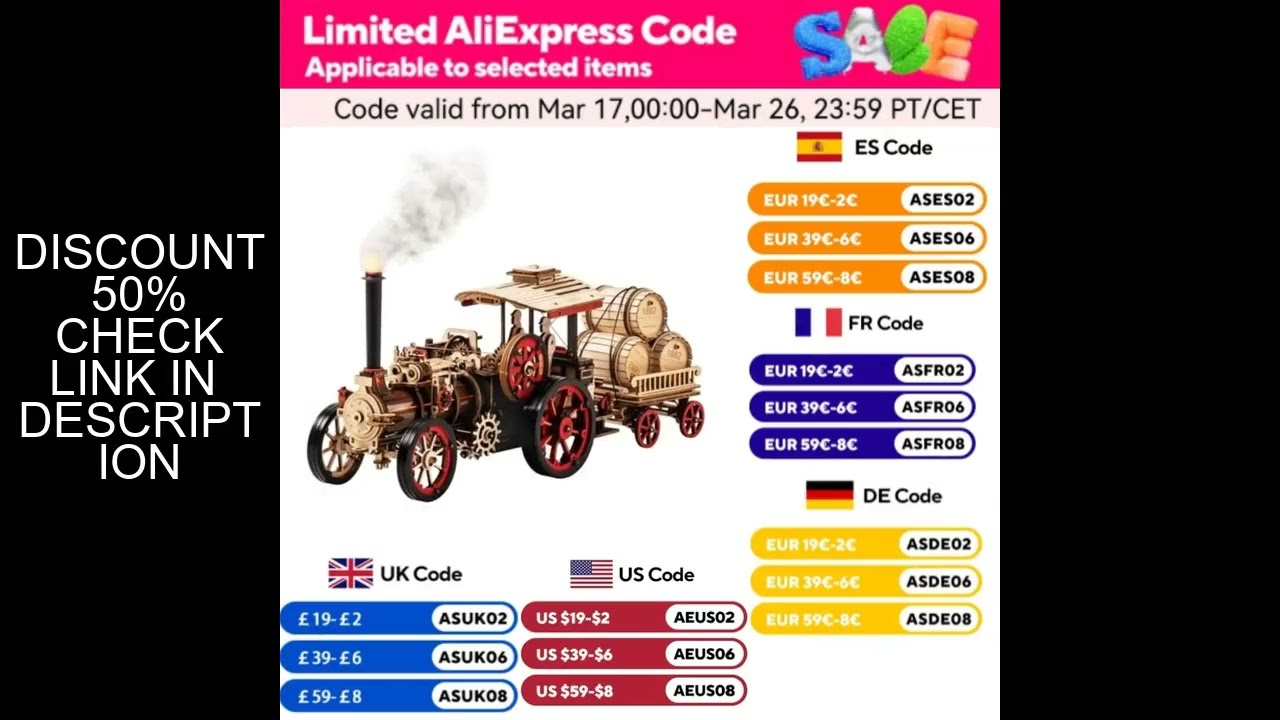 Robotime Rokr Car Model Building Kit 3D Wooden Puzzle Steam Kit 