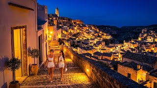 Matera, Italy 🇮🇹 Night Walking Tour🌙 Magical Cave City in 4K