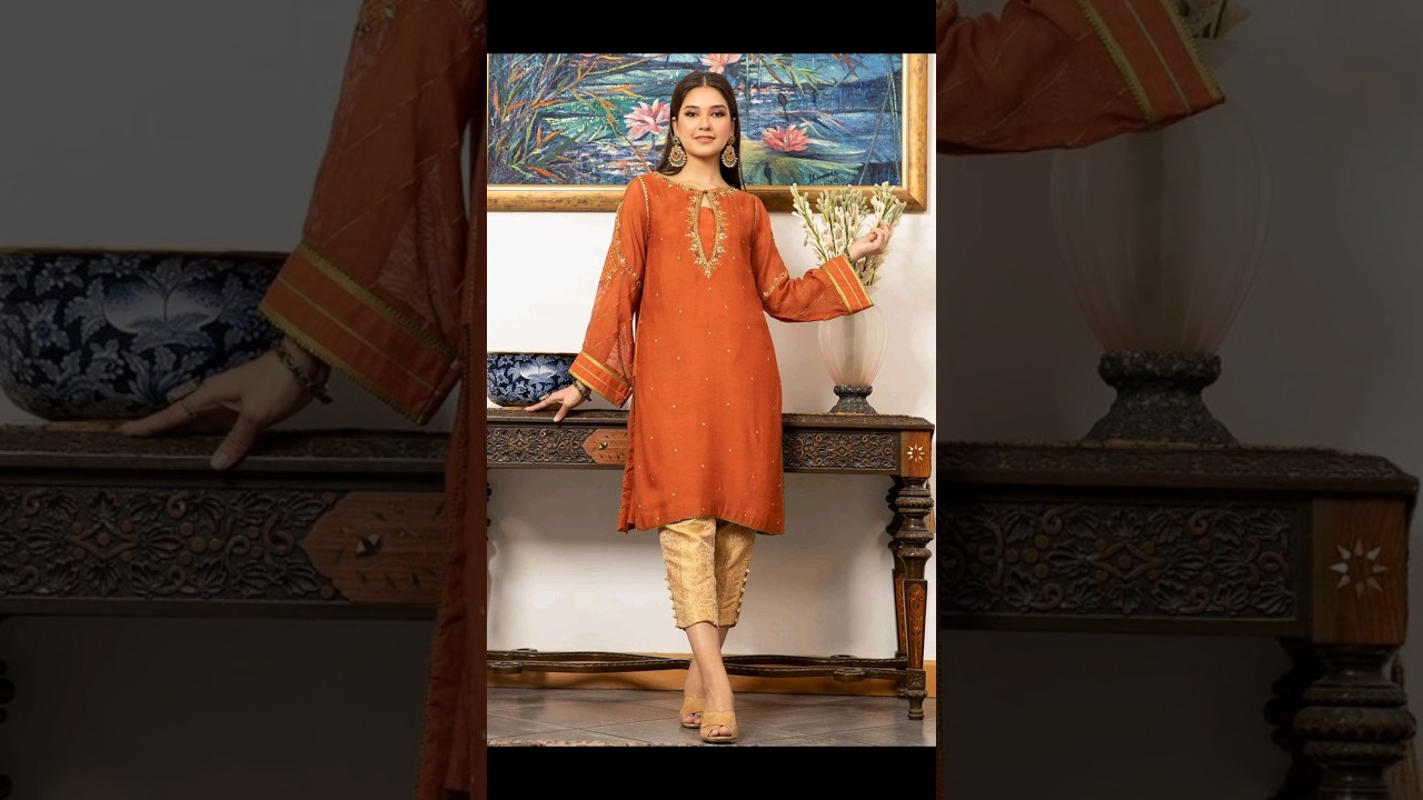Latest Kora work dress ideas /orange color party wear dress