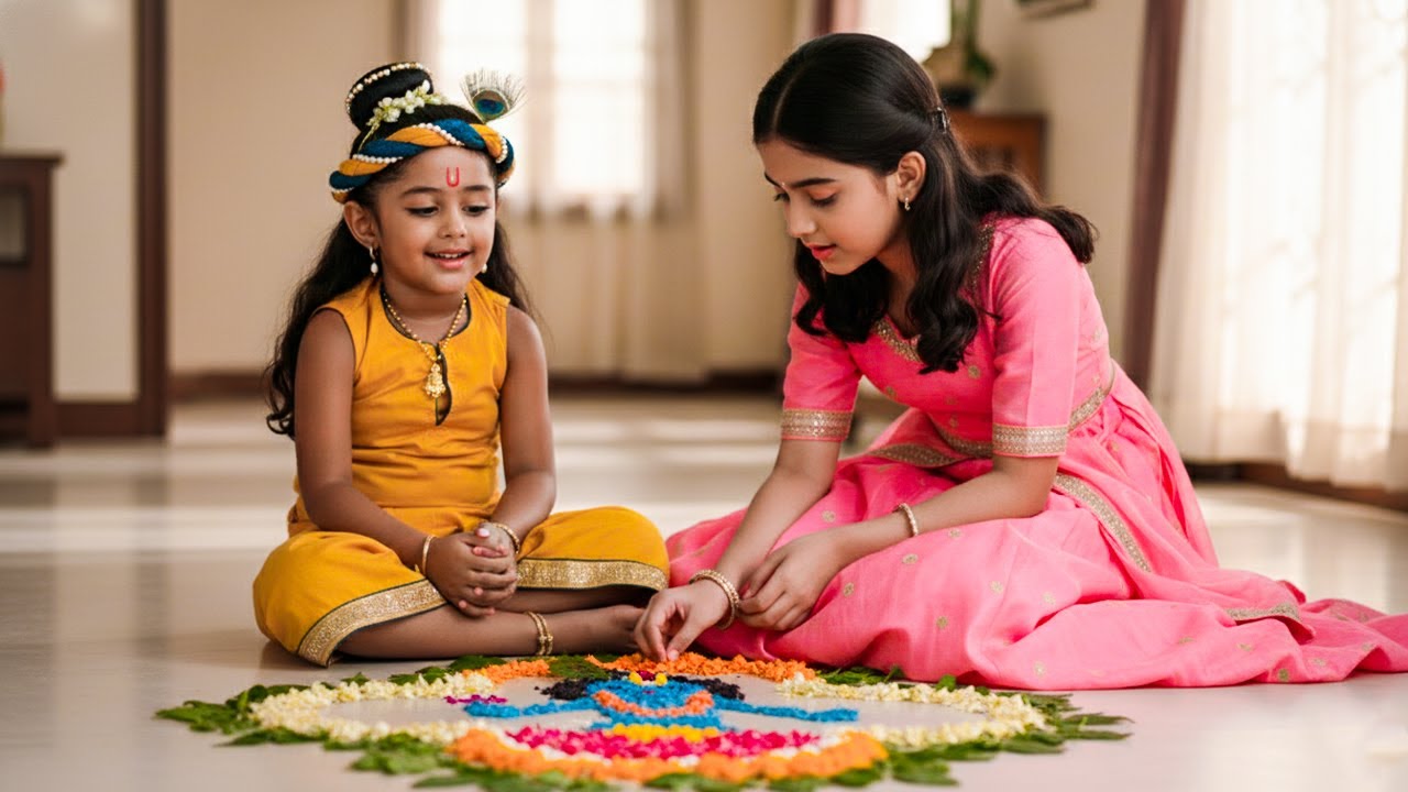 बाल कान्हा ने राधा के साथ बनाई रंगोली | यशोमती मईया के नंदलाला | Shree Krishan