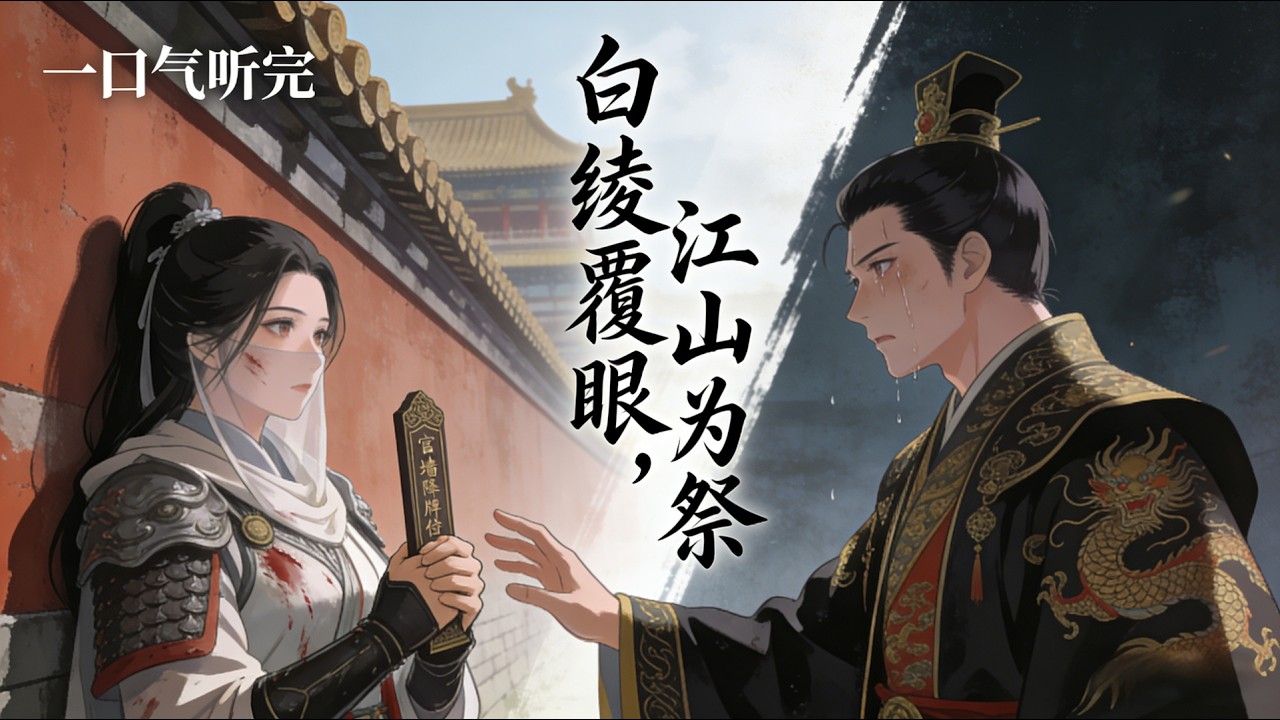 一口氣聽完《白綾覆眼，江山為祭》✨沙場並肩換不來宮牆真心，半生磋磨只落一身沉疴。當帝王遲來的深情叩門，她已蒙上白綾，只想帶着至親牌位逃離。#有聲小說 #小說 #解說