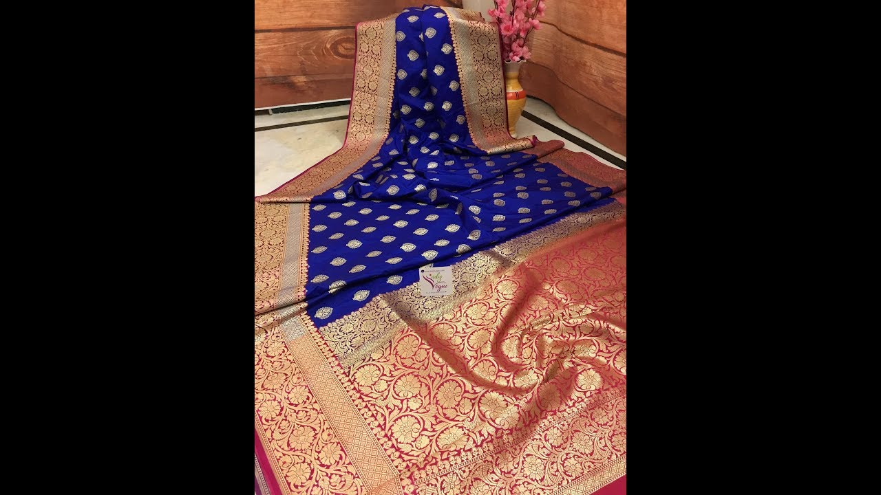 red and blue combination banarasi saree