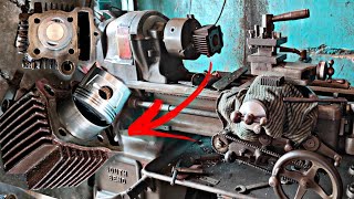 Exclusive Lathe Machine Work- Very Interesting Process of Cylinder Sleeve Fitting & Piston Boring