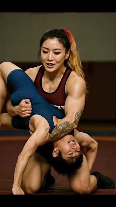 She holds him helplessly and asks for his submission #wrestling #fight #wwe #mma #ai #aiart
