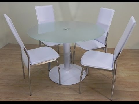 Descatalogado pack mesa redonda cristal blanco sillas polipiel ... Mesas redondas con sillas