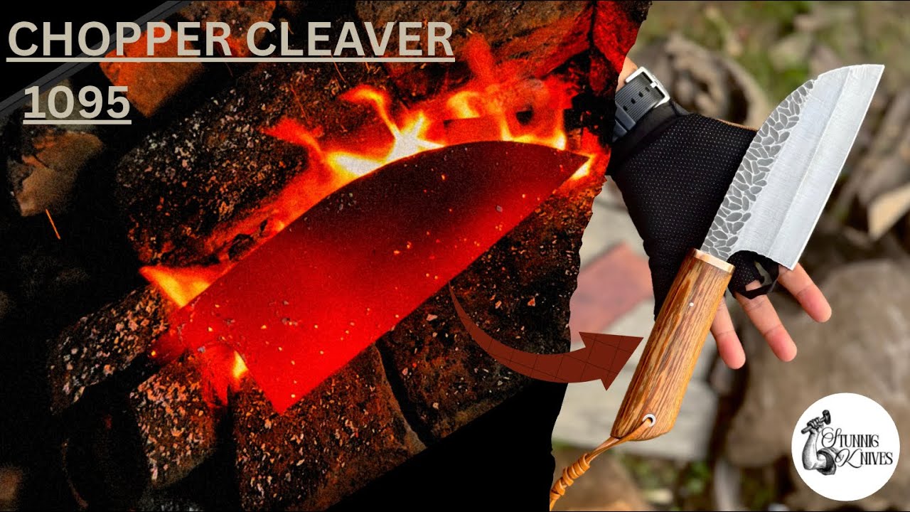 Custom Handmade cleaver chopper knife made from 1095 steel full making process video