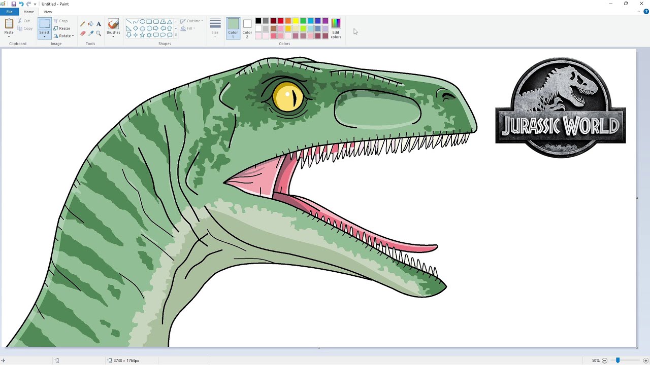 Speed Drawing Velociraptor Charlie from Jurassic World using MS Paint ...