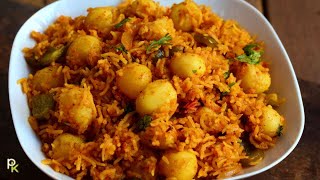 Baby Potato Rice Recipe-Urulaikilangu Sadam-Aloo Capsicum Pulao