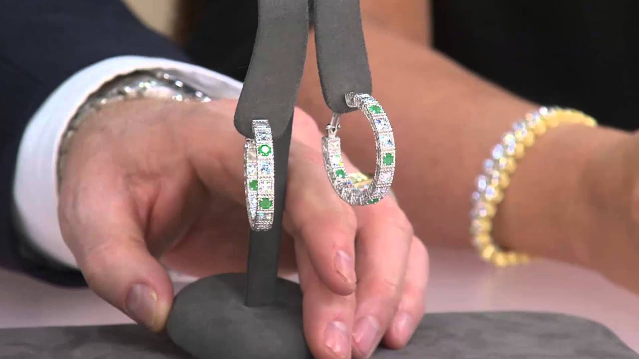 Judith Ripka 1.6ct Emerald and 6.2ct Diamonique Hoop Earrings with Rick Domeier