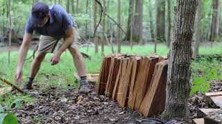 Quarter Splitting a White Oak Log for making buckets and barrels