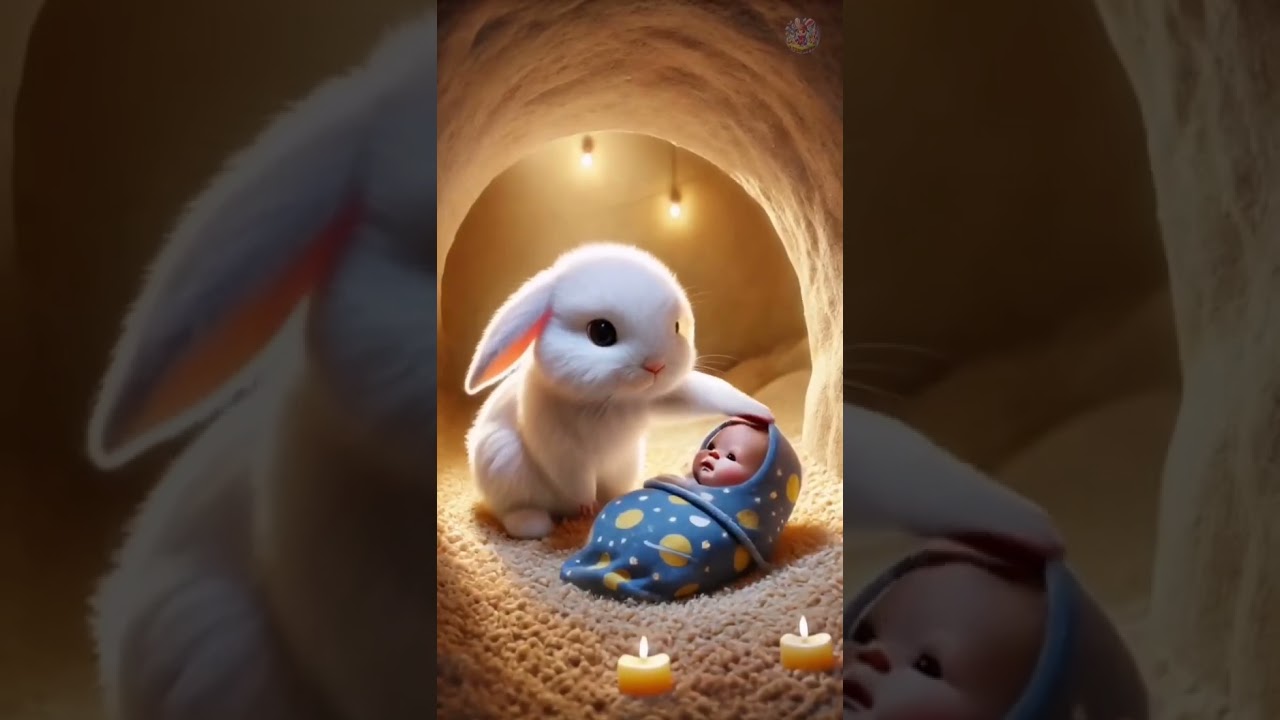 funny rabbit rescue puppy.. cat and baby 