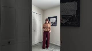 Happy Saturday Tan Linen Strapless Linen Top Chocolate Brown Linen Pants Leopard Accents