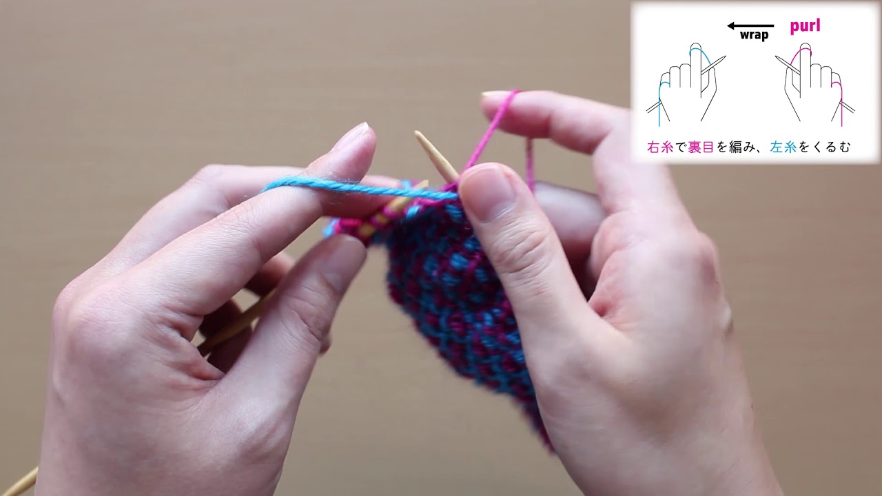 両手編みでスムーズな２色編み込み - フランス式とアメリカ式の併用