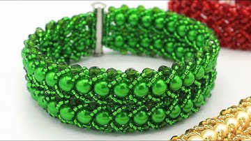 Easy Double Row Flat Spiral Stitch Bracelet Using Glass Pearls, Crystals & Toho Seed Beads
