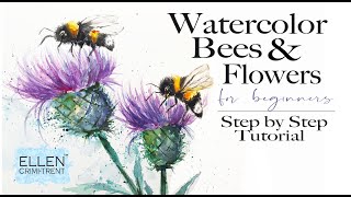 Watercolor 🐝 Bees and Flowers Tutorial for Beginners Wealth
