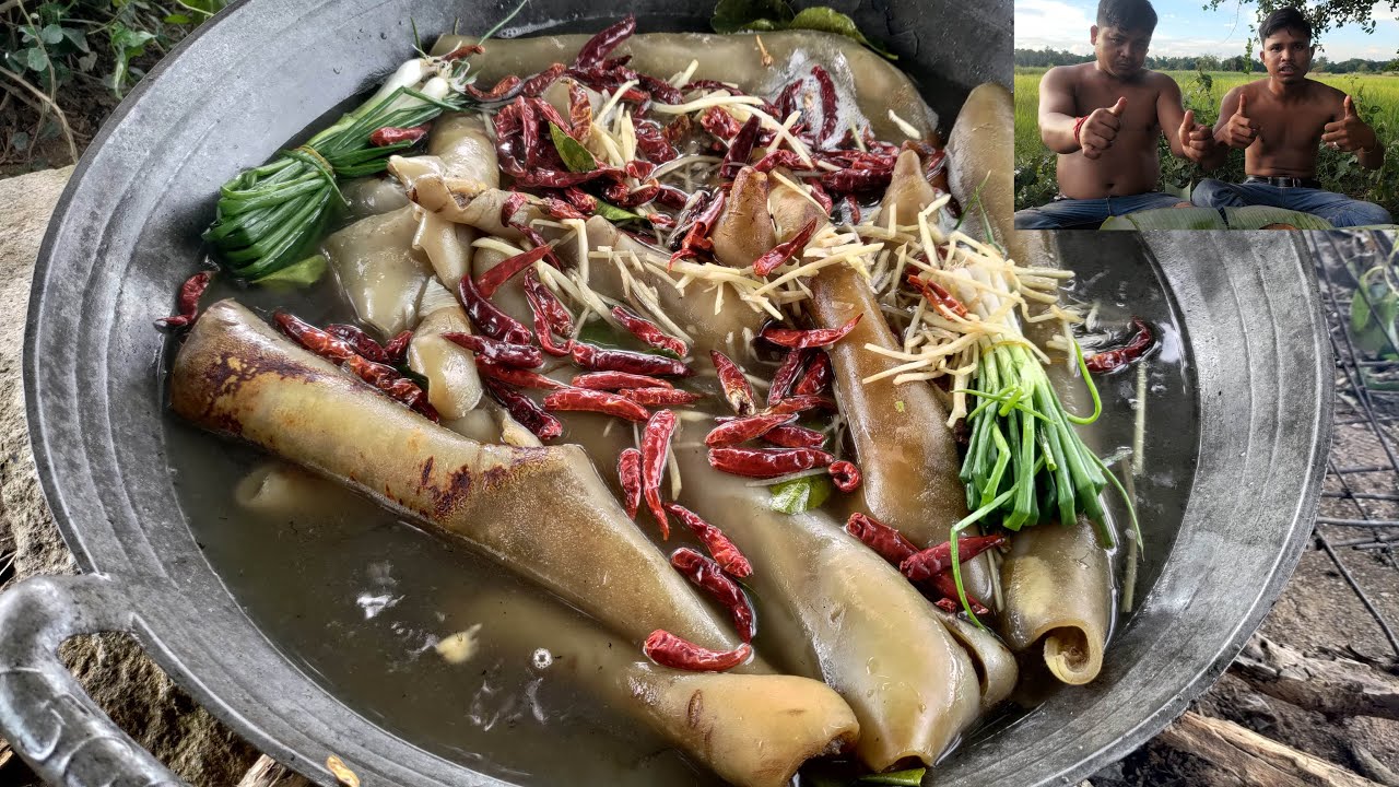 5 KG COW SKIN BOILING WITH CURRY RECIPE | Eating with spicy lemon sauce ...