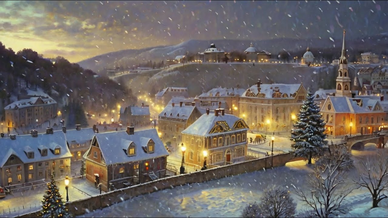 Relaxing music in a snowy city