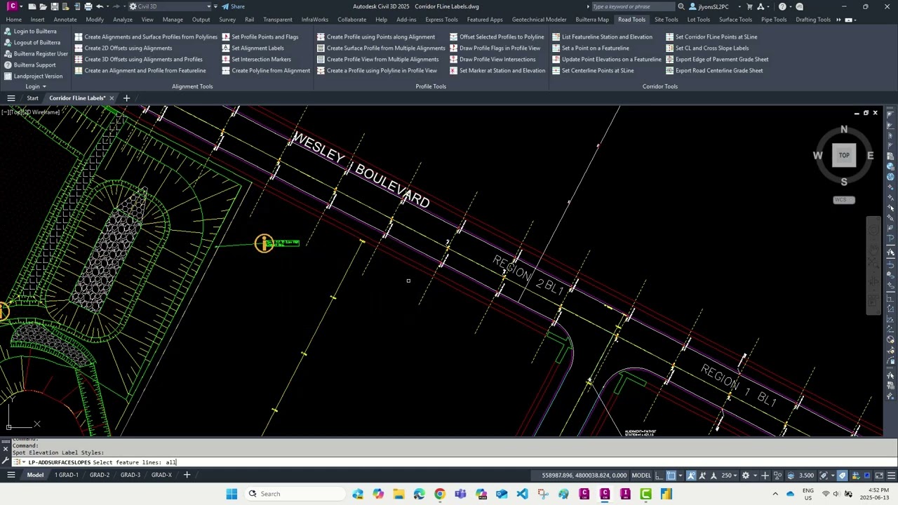 Create Cross Slope Surface Labels between CL and Featureline