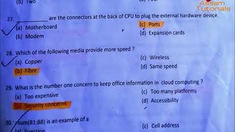 Computer Questions Asked In Computer Operator of ASSAM SECRETARIAT