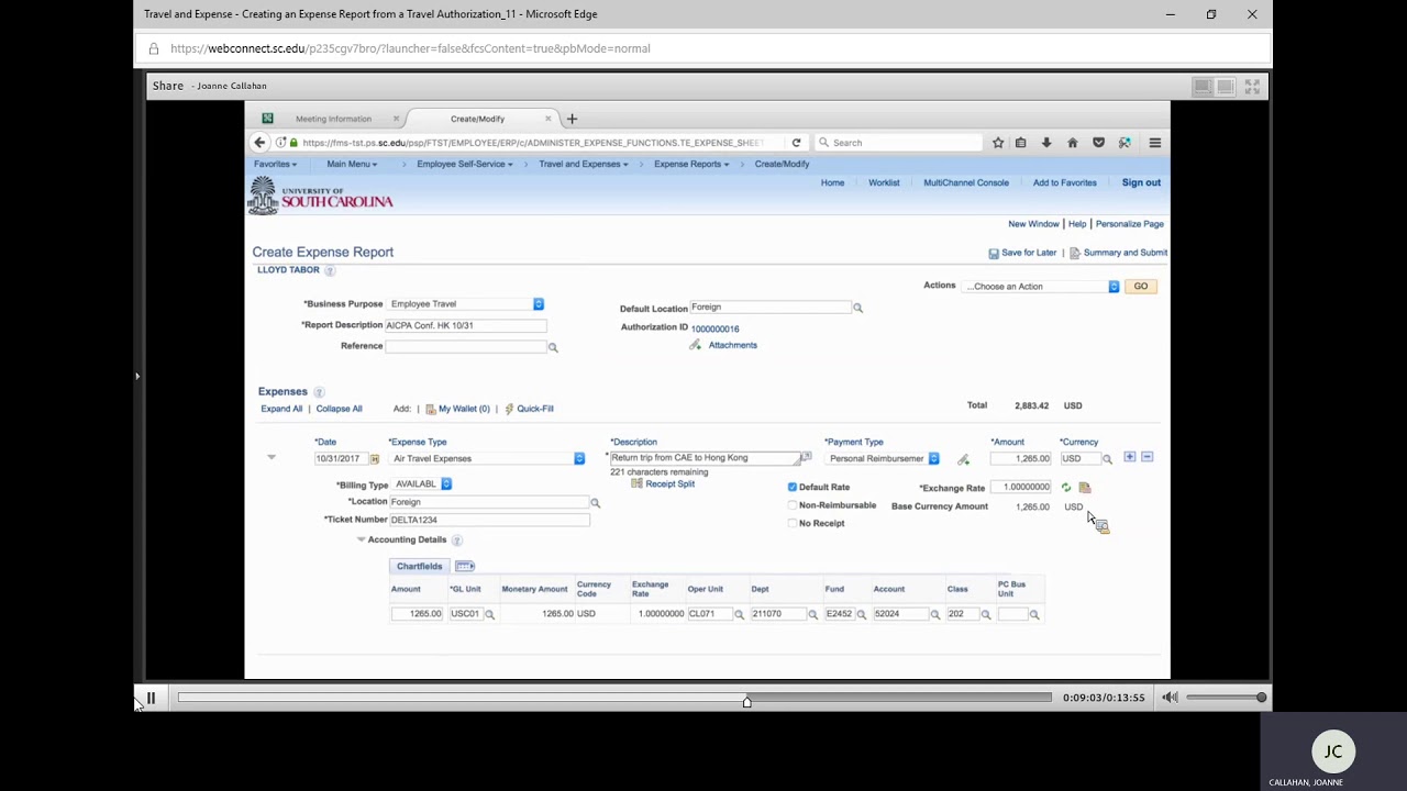 Creating an Expense Report from a Travel Authorization