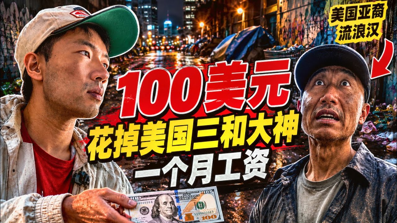 我给美国华裔流浪汉100美元，他会怎么花？花掉流浪汉一个月工资是什么体验？！ 縮圖