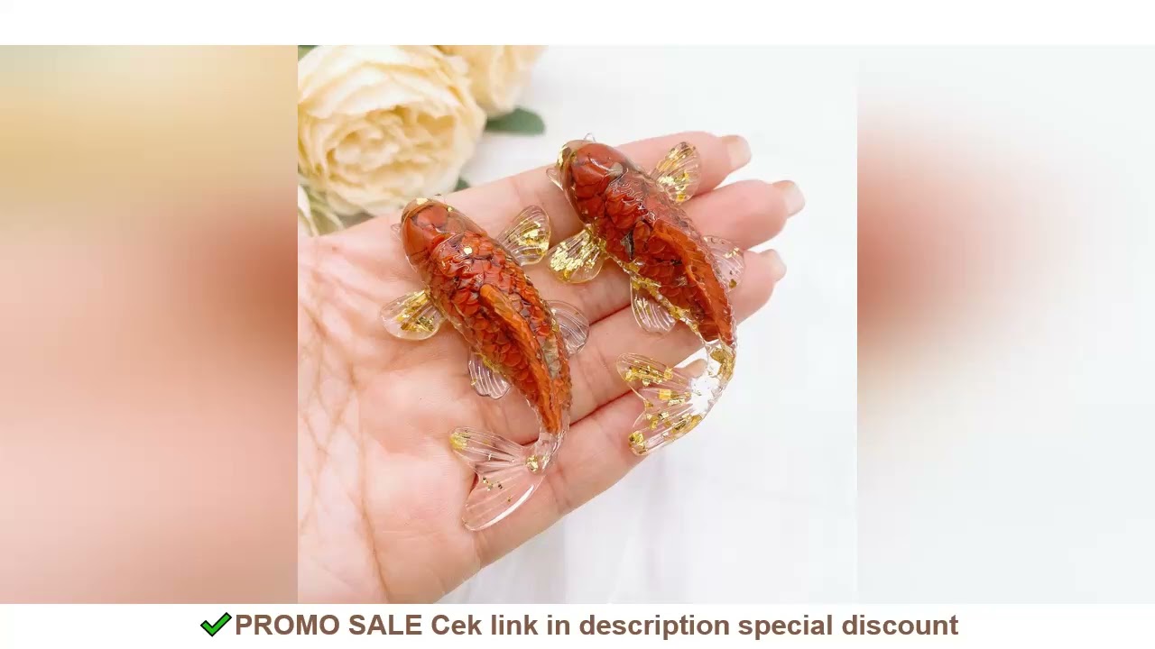 2.3' Natural Crystal Stone Gravel Lucky Koi Fish Figurine Resin Mini Quartz Fancy Carp Sta